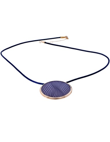 Collar en piel azul c/ dije acero y piel JACQUES LEMANS