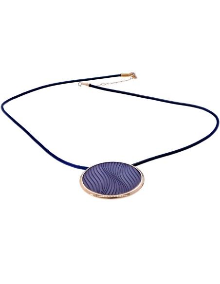 Collar en piel azul c/ dije acero y piel JACQUES LEMANS