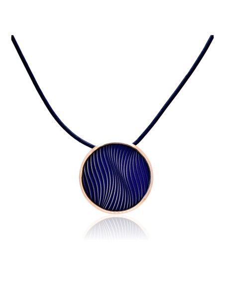 Collar en piel azul c/ dije acero y piel JACQUES LEMANS