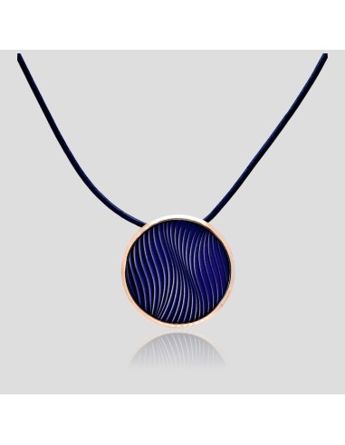Collar en piel azul c/ dije acero y piel JACQUES LEMANS