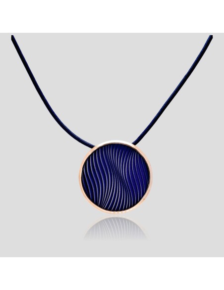 Collar en piel azul c/ dije acero y piel JACQUES LEMANS