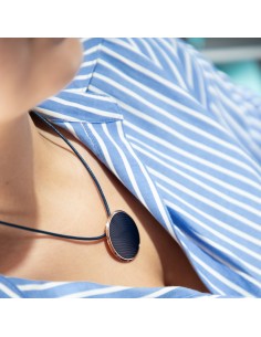 Collar en piel azul c/ dije acero y piel JACQUES LEMANS 2