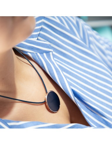 Collar en piel azul c/ dije acero y piel JACQUES LEMANS