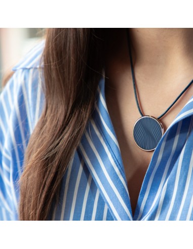 Collar en piel azul c/ dije acero y piel JACQUES LEMANS